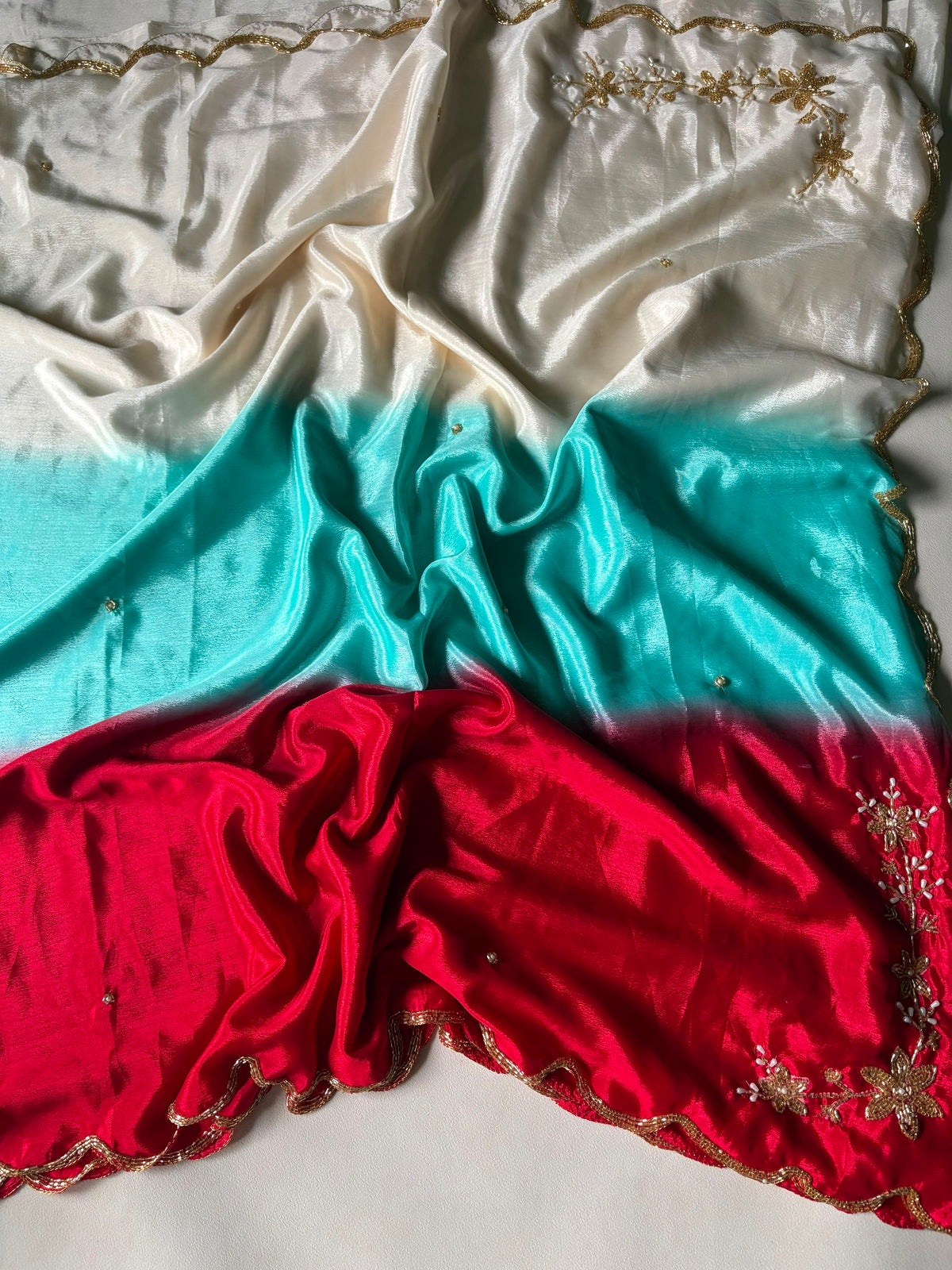 Chinnon dual shade hand work saree ✨