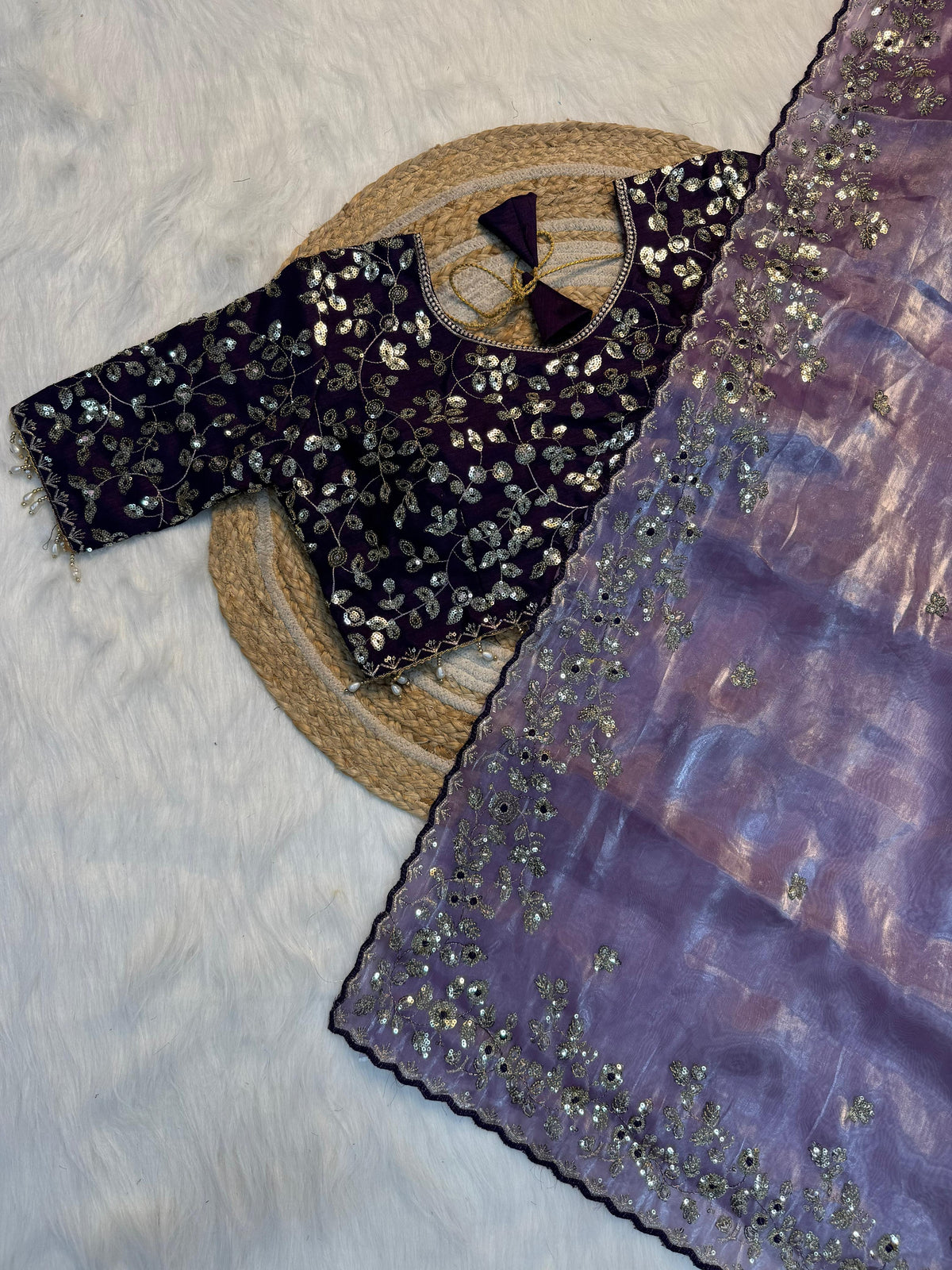 Premium Pure Silk Zari Sequence Design Embrodary saree
