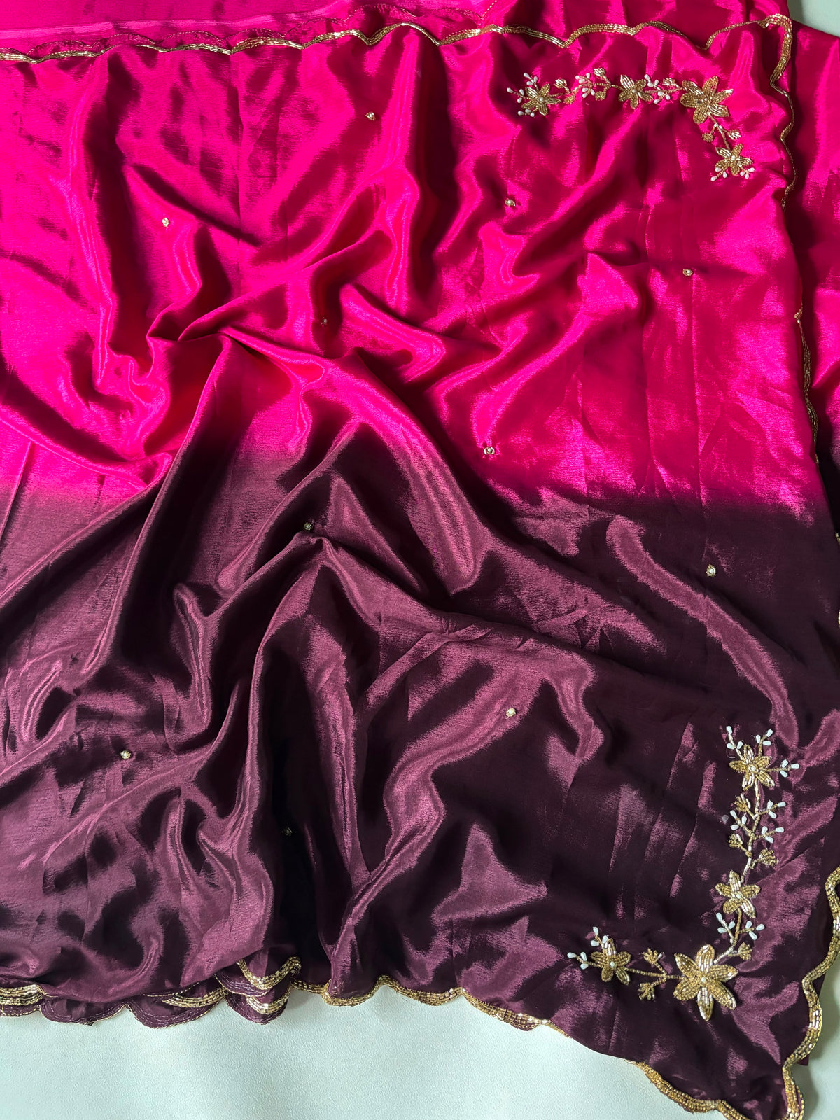 Chinnon dual shade hand work saree ✨