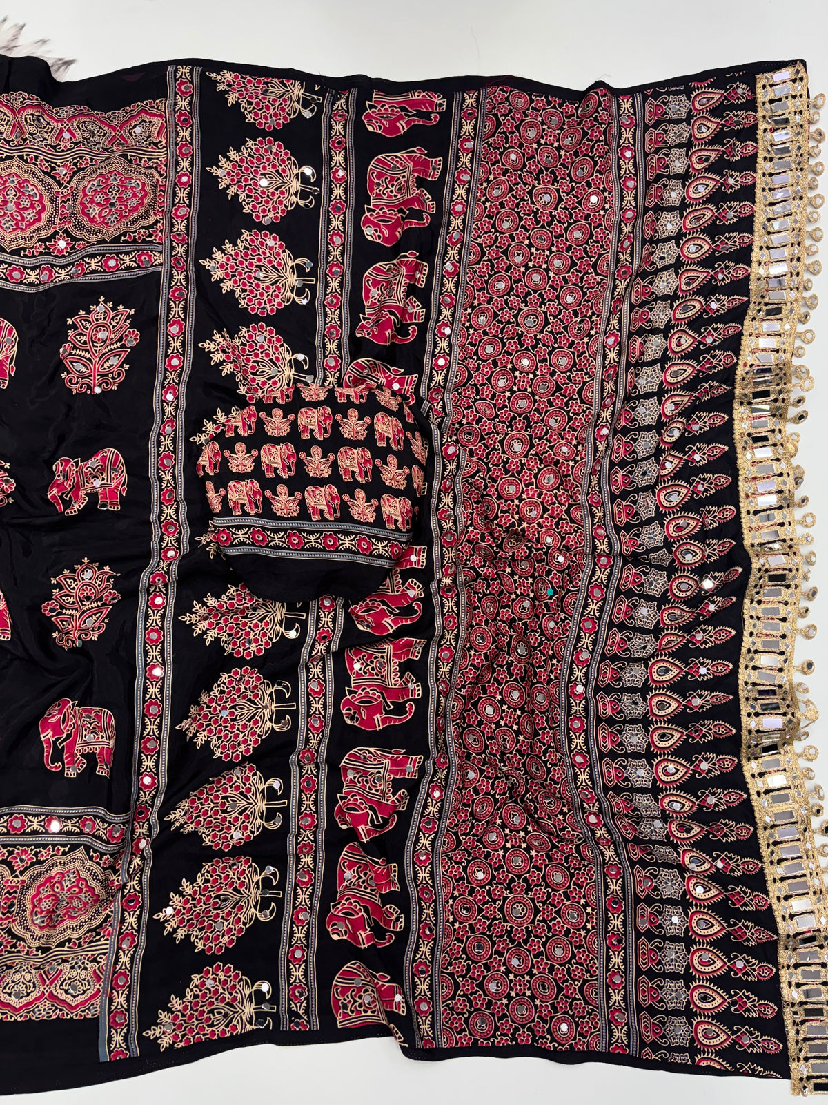 Pure Ajrakh Satin Viscose Silk Saree