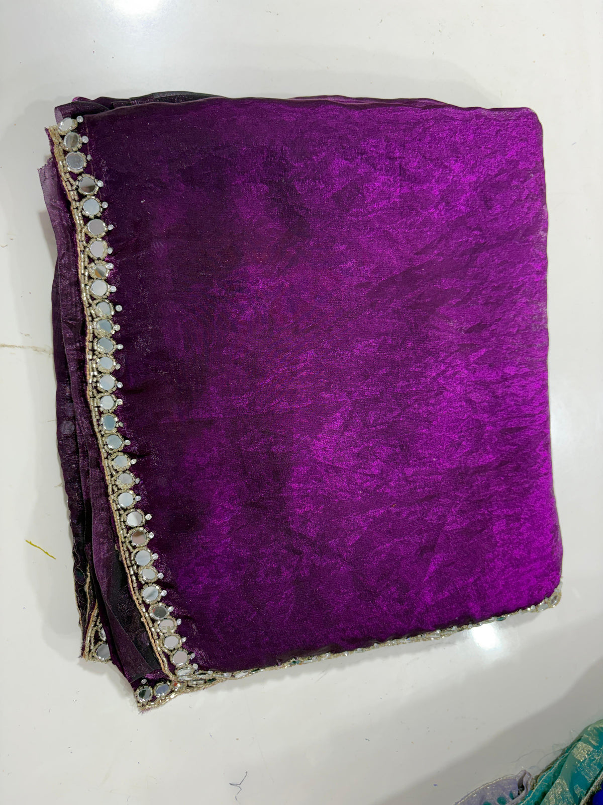 Neela mirror work saree