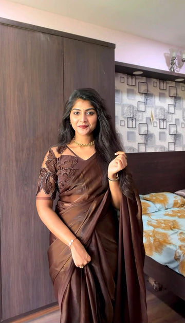 Ribbon beads work blouse designer saree