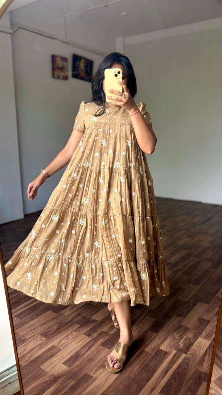 Mull chanderi full flare gown