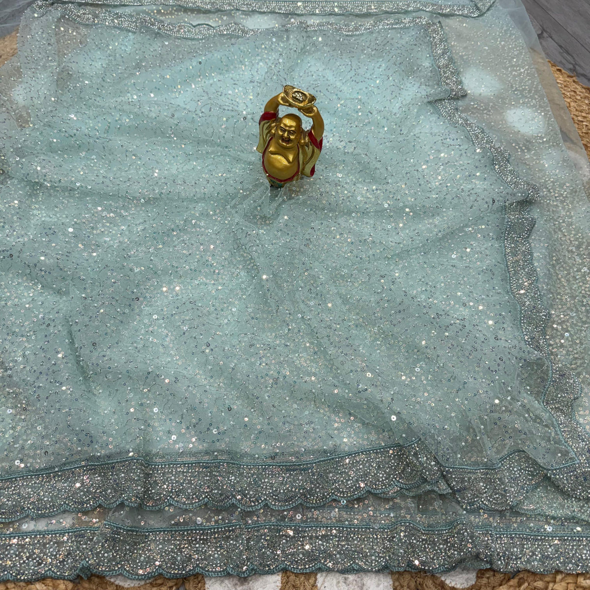 Soft net sequence and beeds embroidery saree