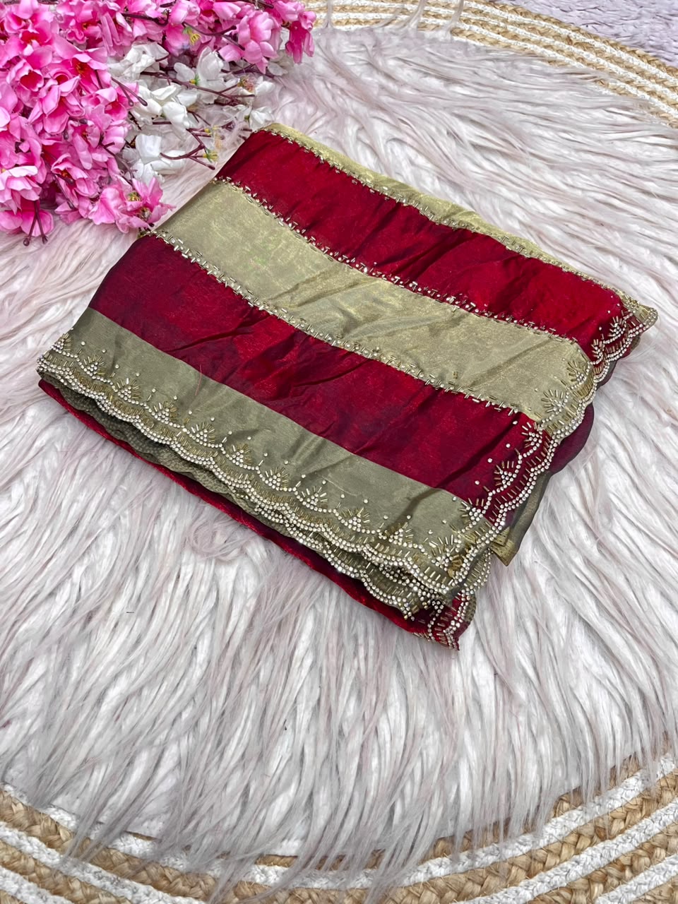 Space silk Jarkhana stone work saree ✨