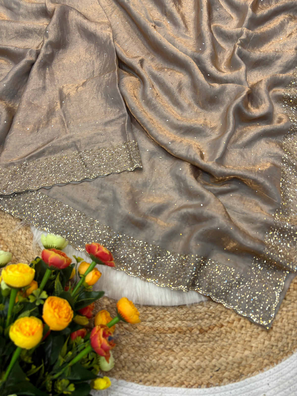 Space silk jarkhana stone work saree ✨