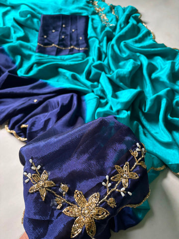 Chinnon dual shade hand work saree ✨