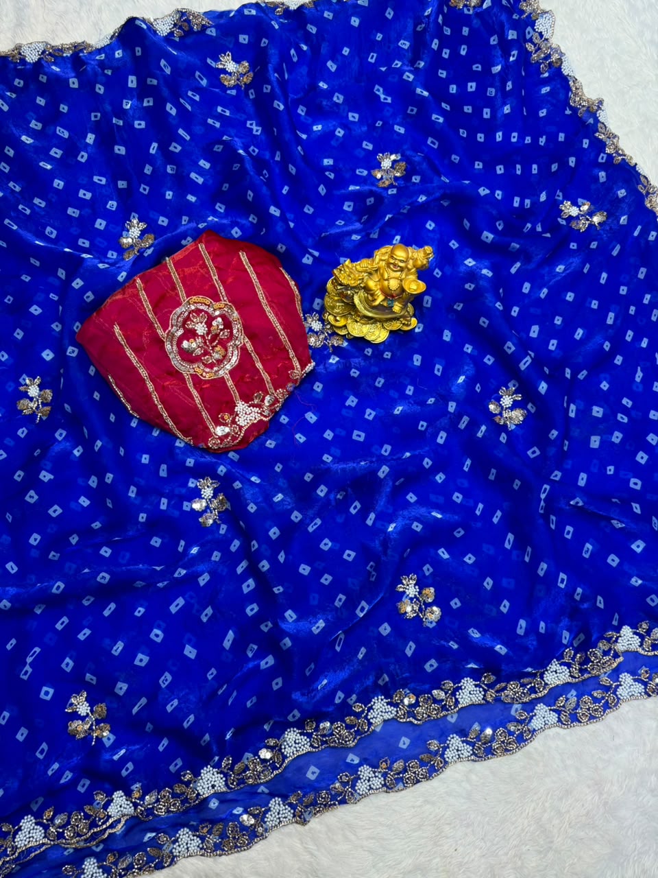 Sakhi Space silk bandhni print saree with Beeds pearl work