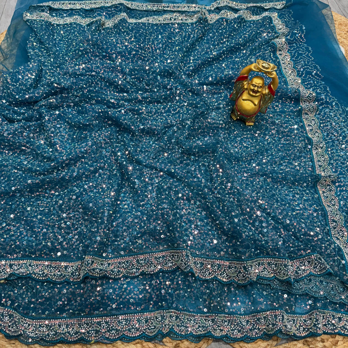 Soft net sequence and beeds embroidery saree