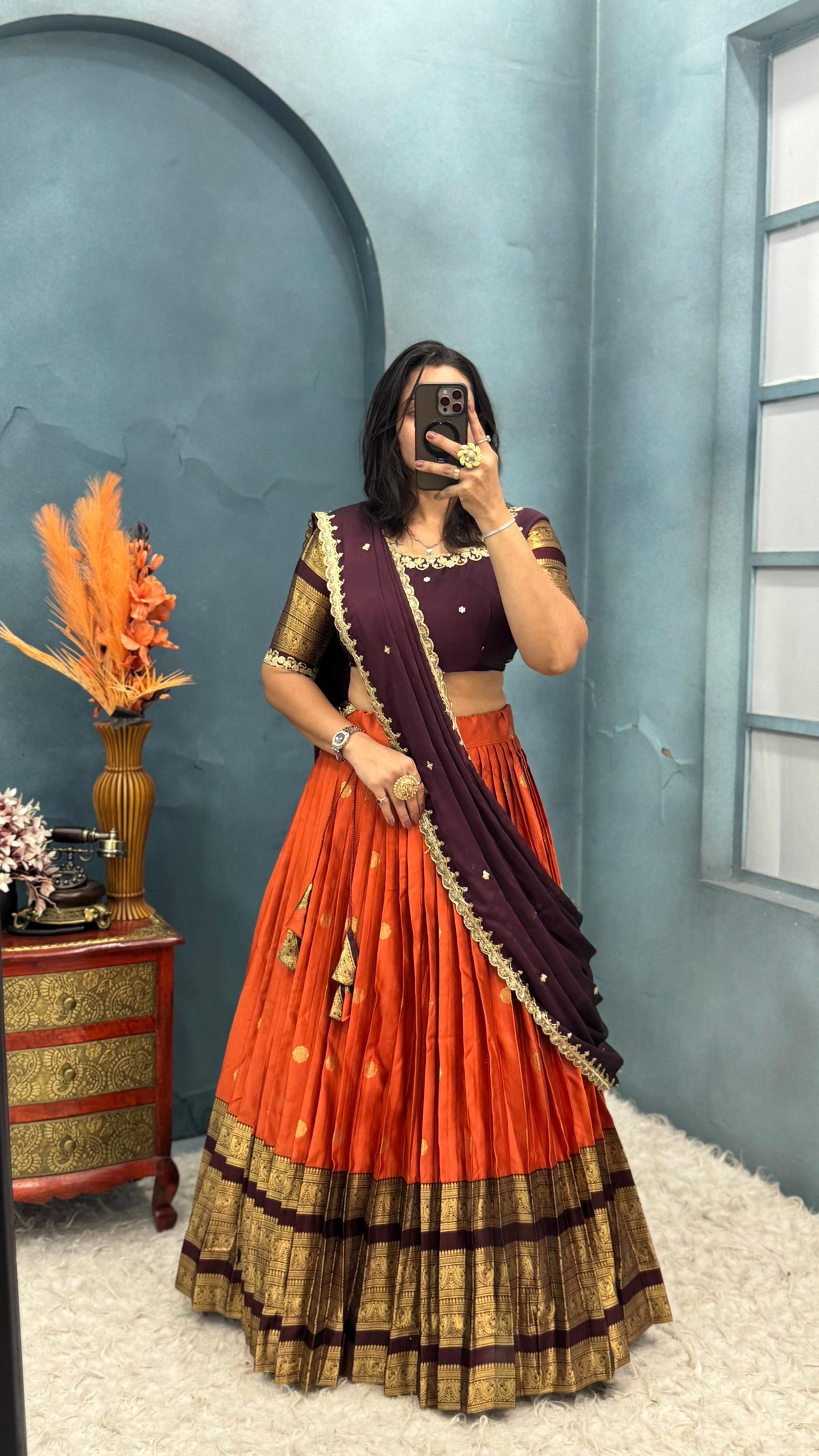 Fully stitched kanjivaram silk lehenga