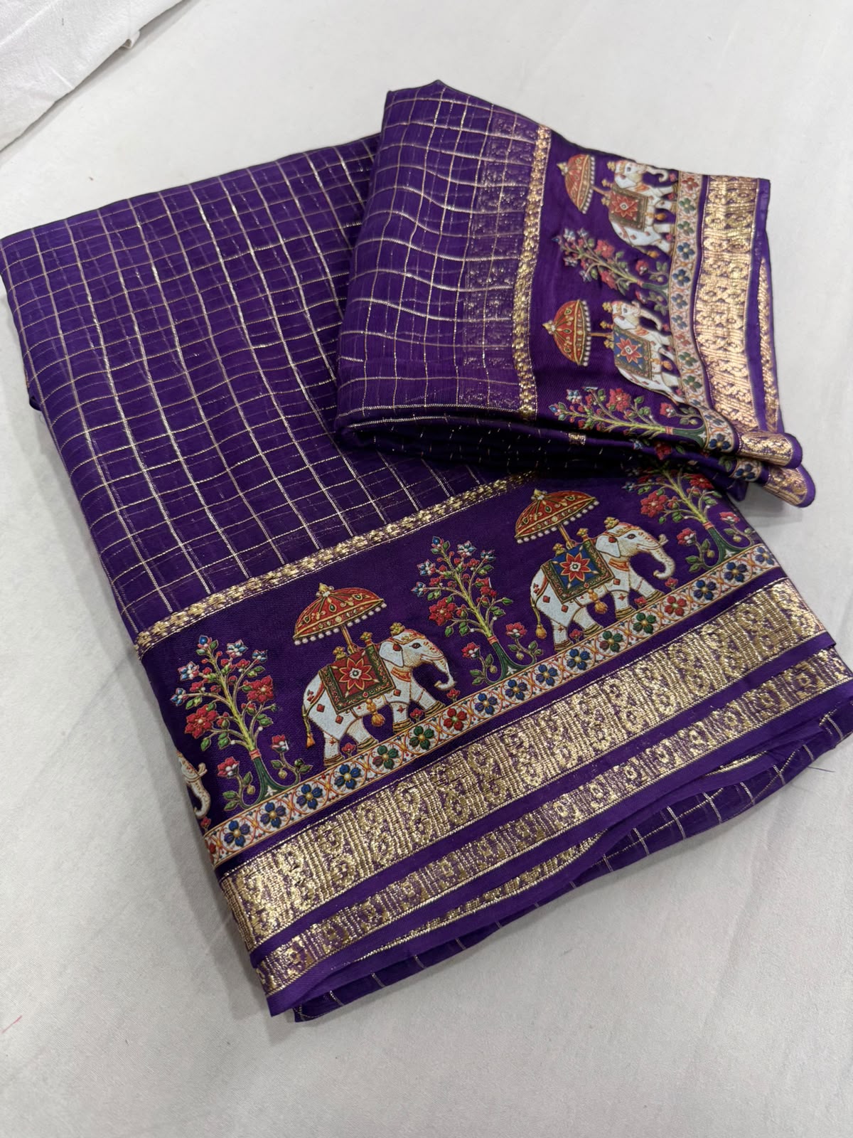 Viscose Georgette Chex 3D Digital Print Border Saree