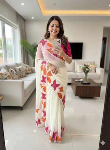 Star Georgette butterfly brush paint saree