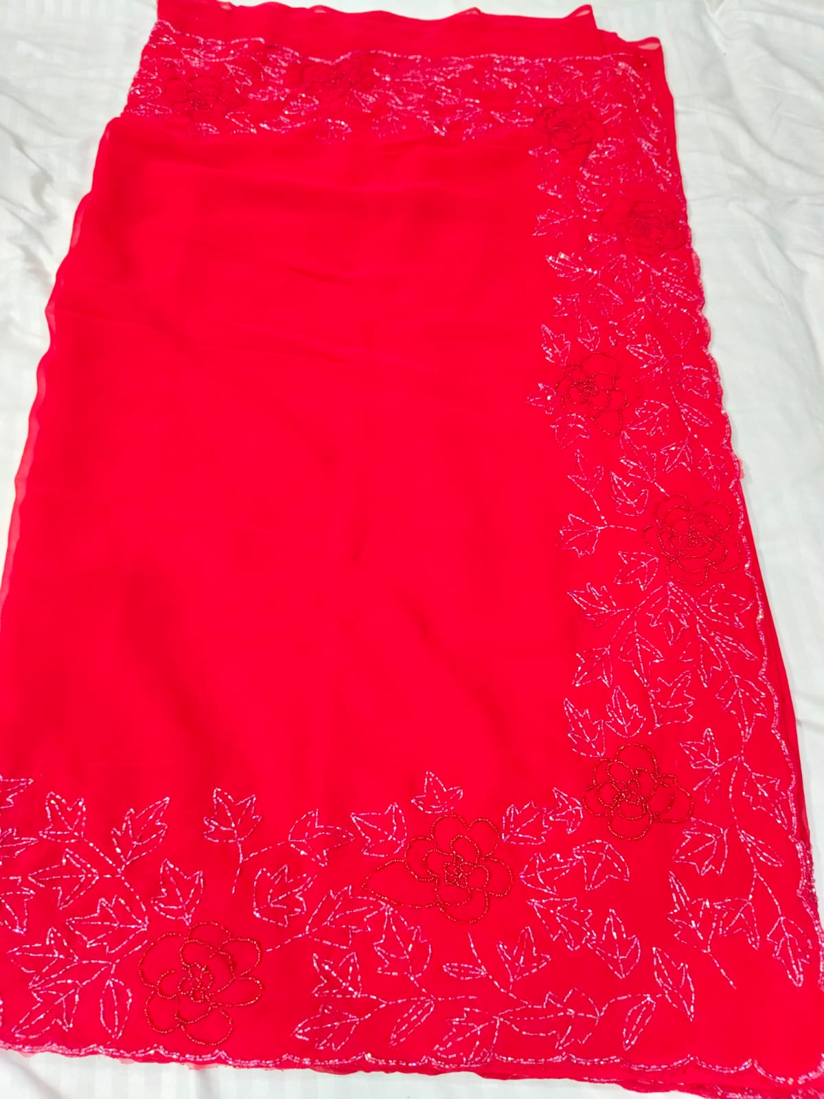 Black georgette flower creeper hand kadhana work saree