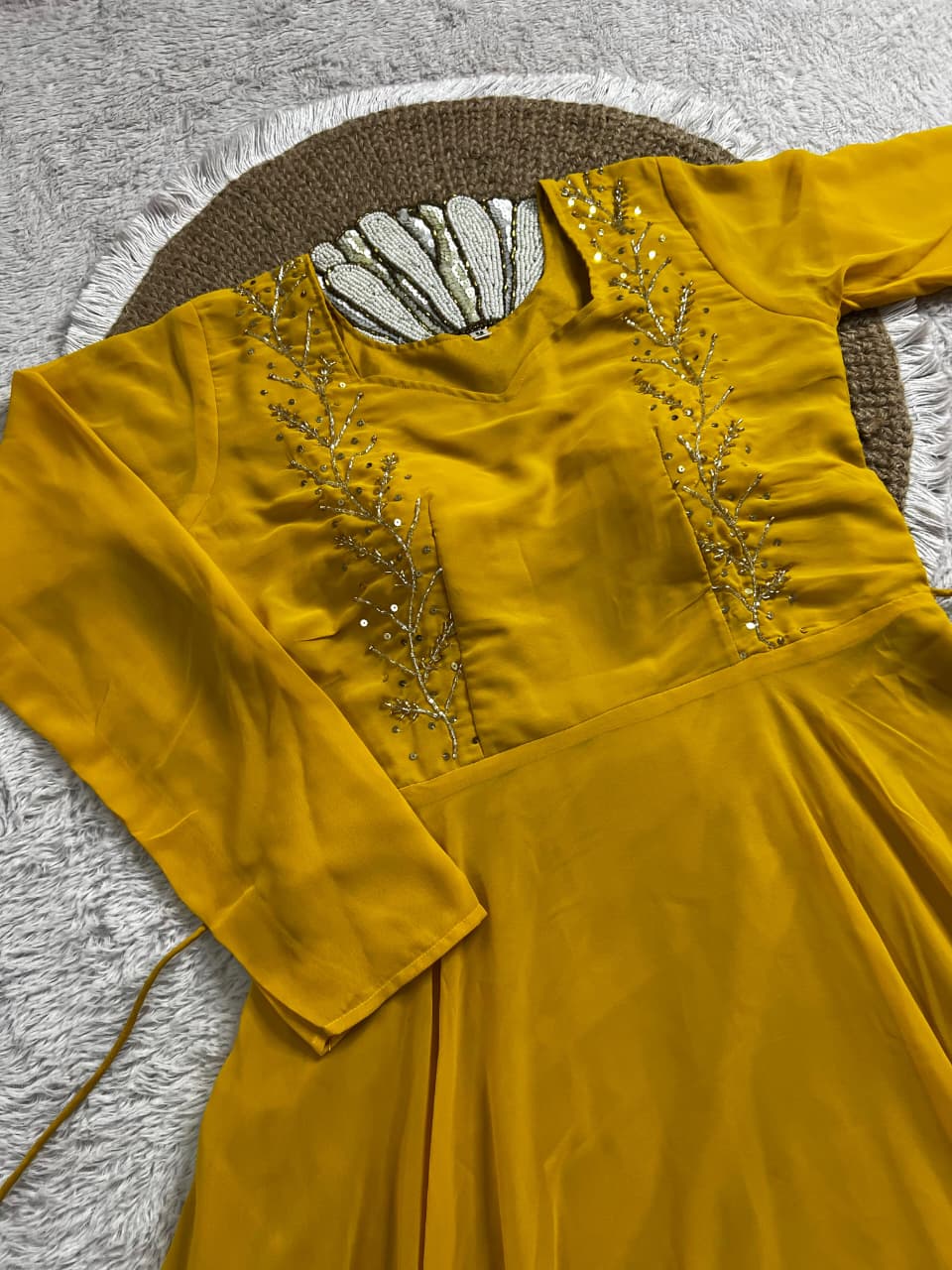 Blooming georgette maggam work gown