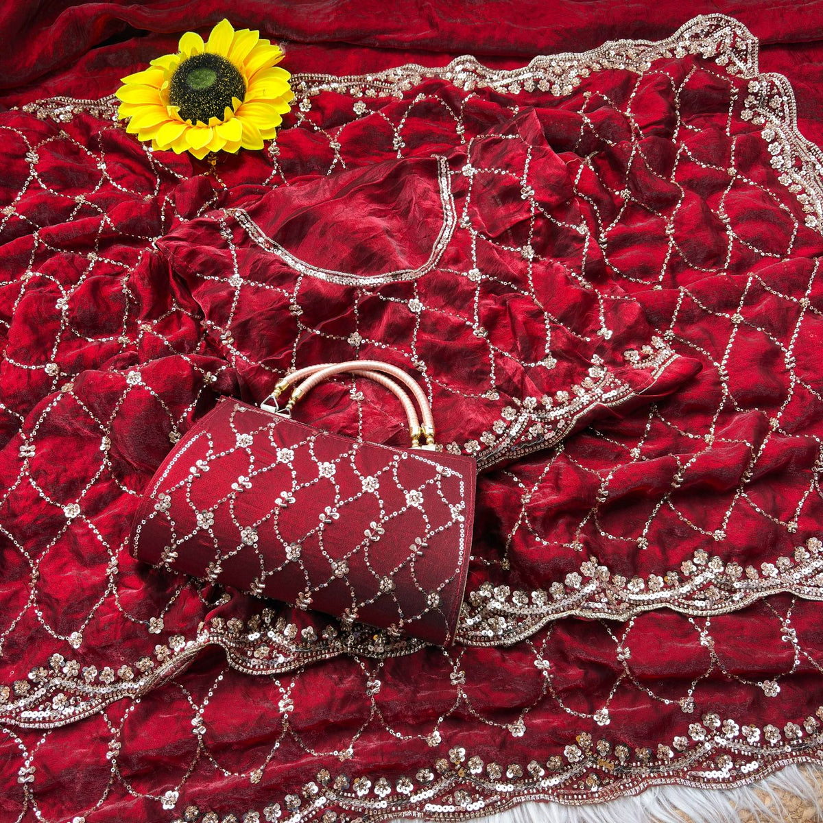 Space silk designer beads work saree ✨