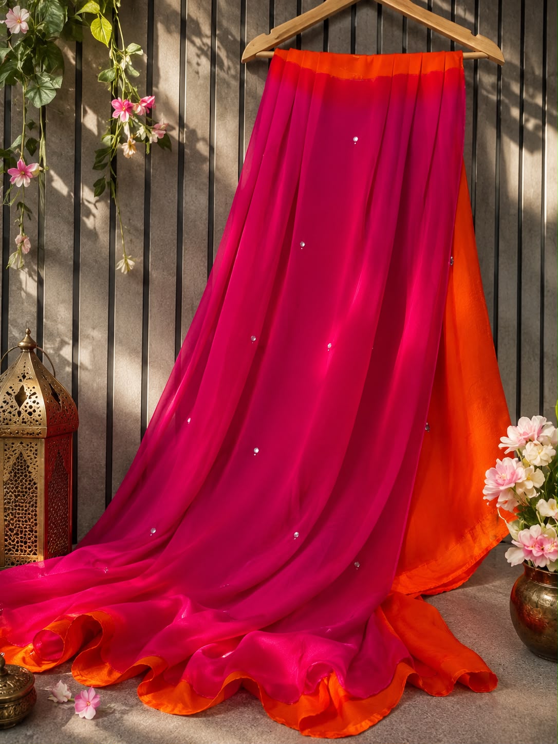 Dula shade shiffon mirror work saree