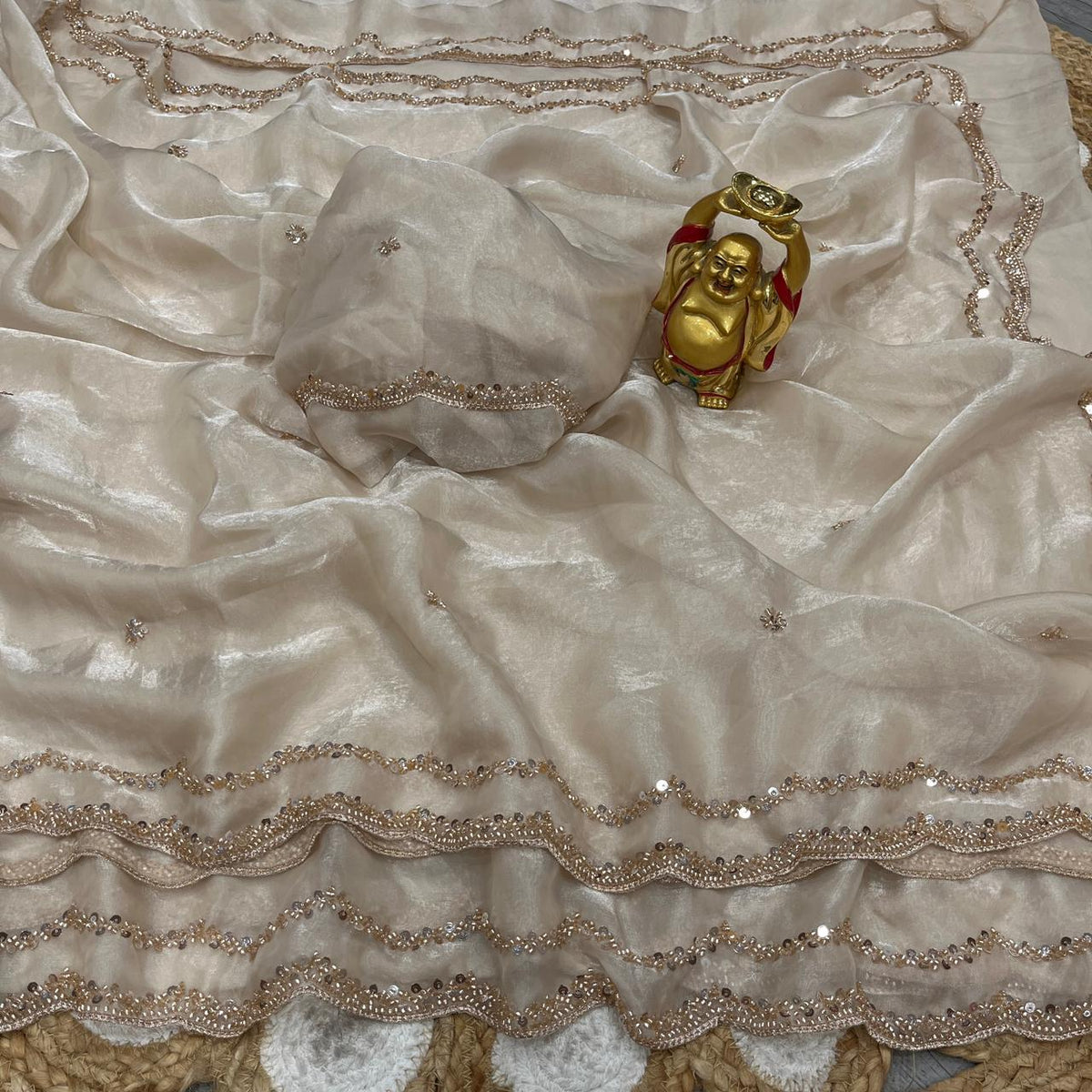 Pure space silk sequence cutdana beeds work saree