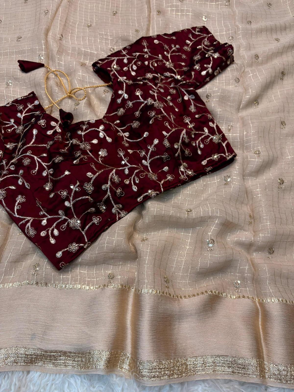 Check Viscose Sequence Buties Saree