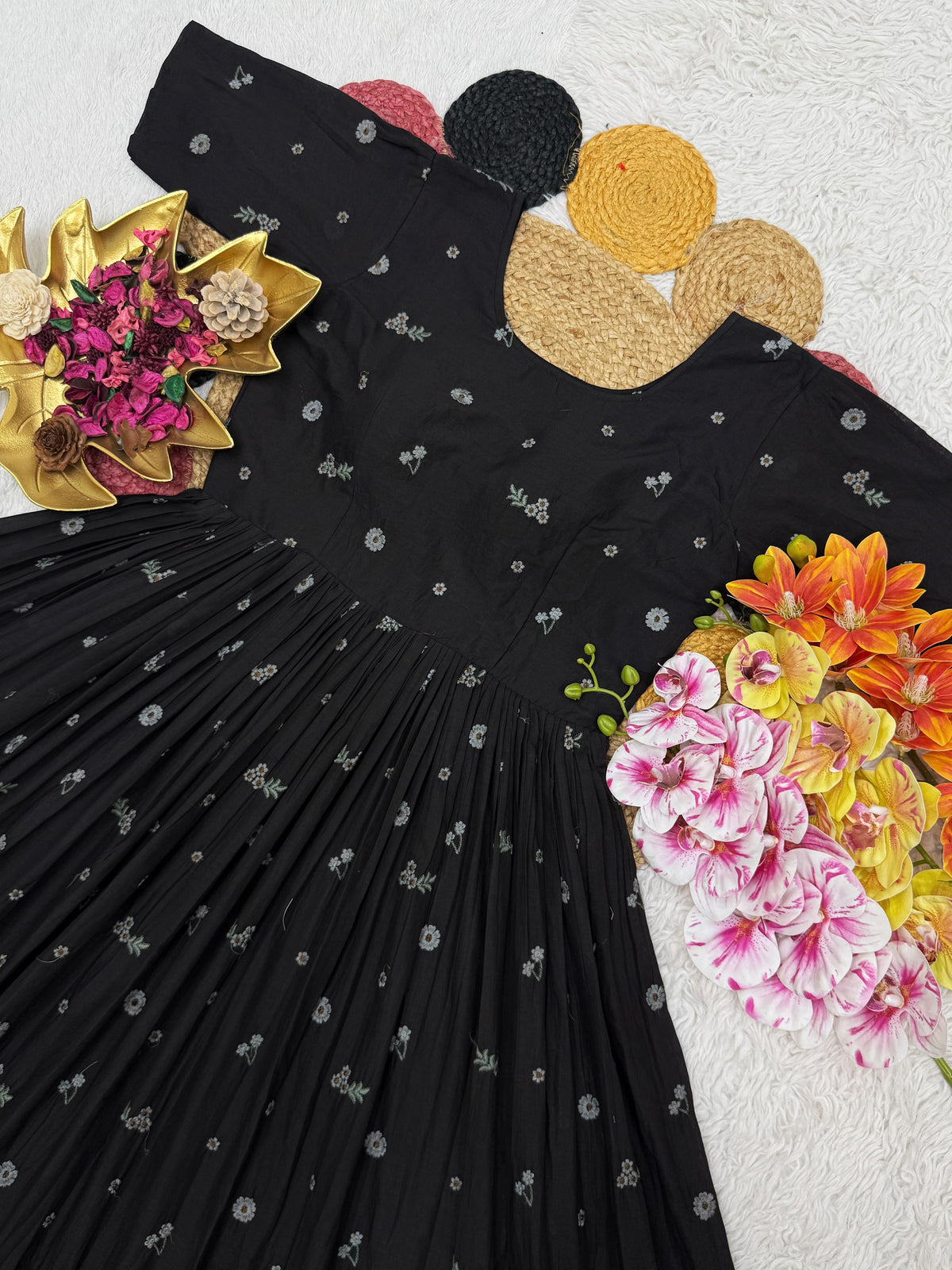 Summer special mull chenderi flower embroidery gowns