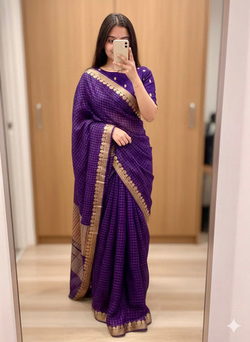 Viscose georgette checks saree ✨
