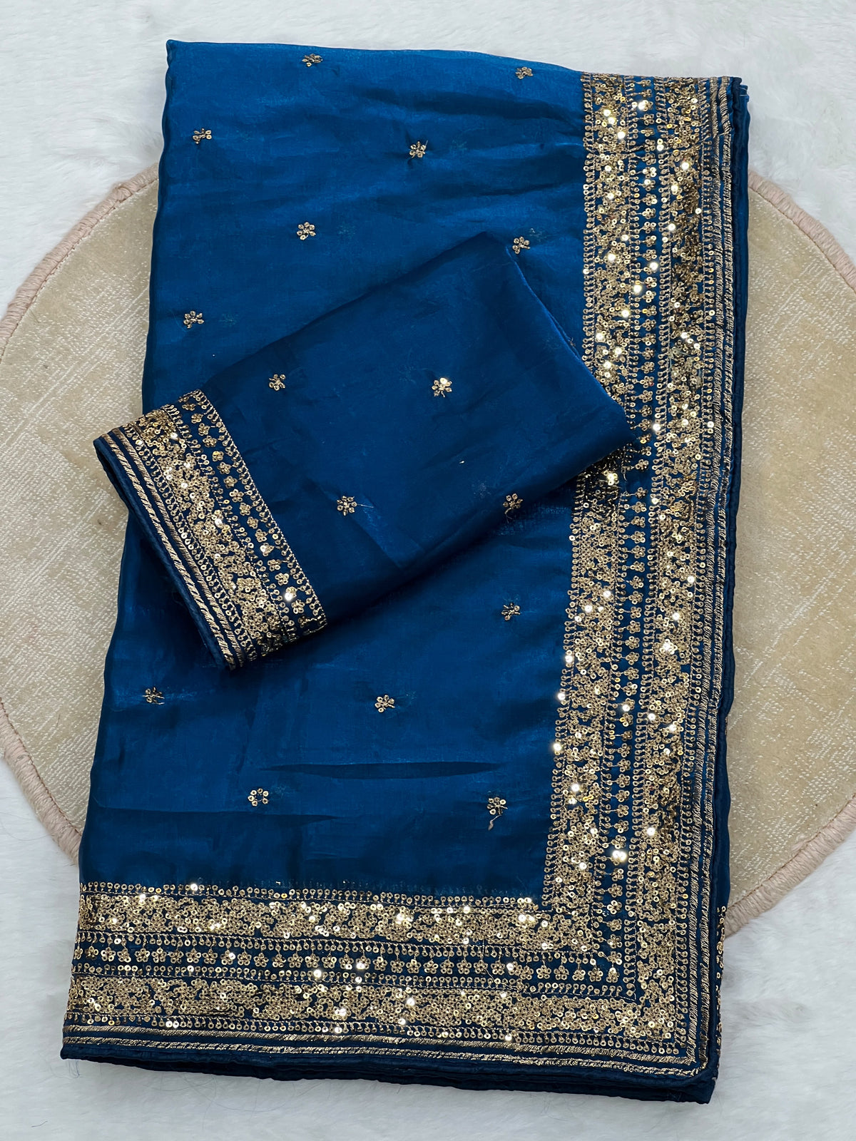 Space silk sequence work C-pallu designer saree ✨