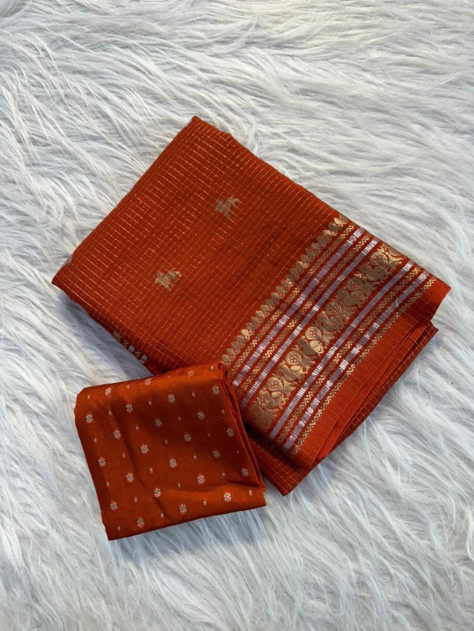 Viscose weaving checks design saree