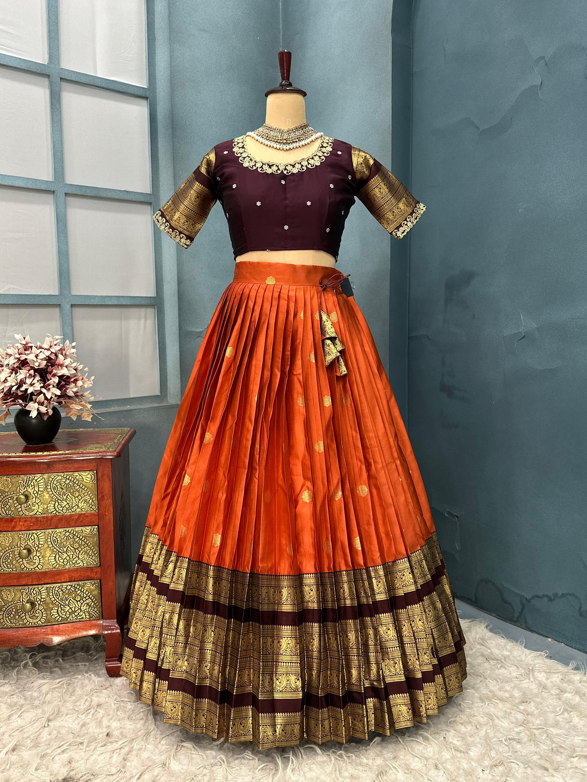 Fully stitched kanjivaram silk lehenga