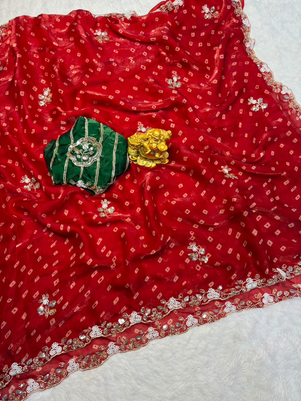 Sakhi Space silk bandhni print saree with Beeds pearl work