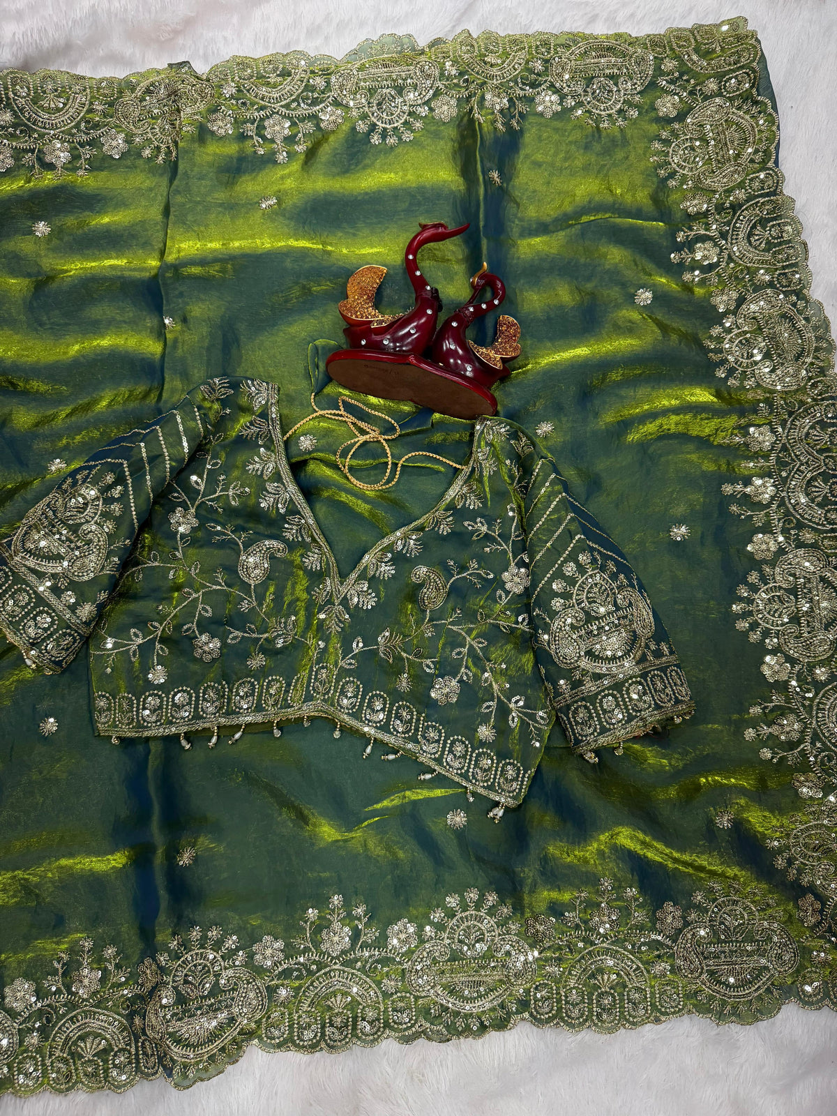 Space silk designer saree with stitched blouse