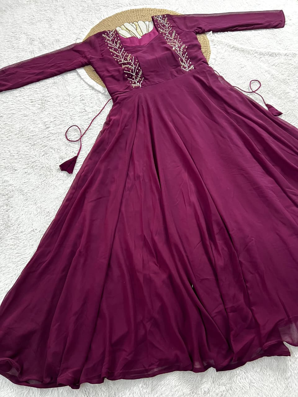Blooming georgette maggam work gown