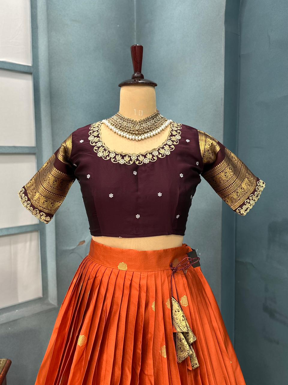 Fully stitched kanjivaram silk lehenga