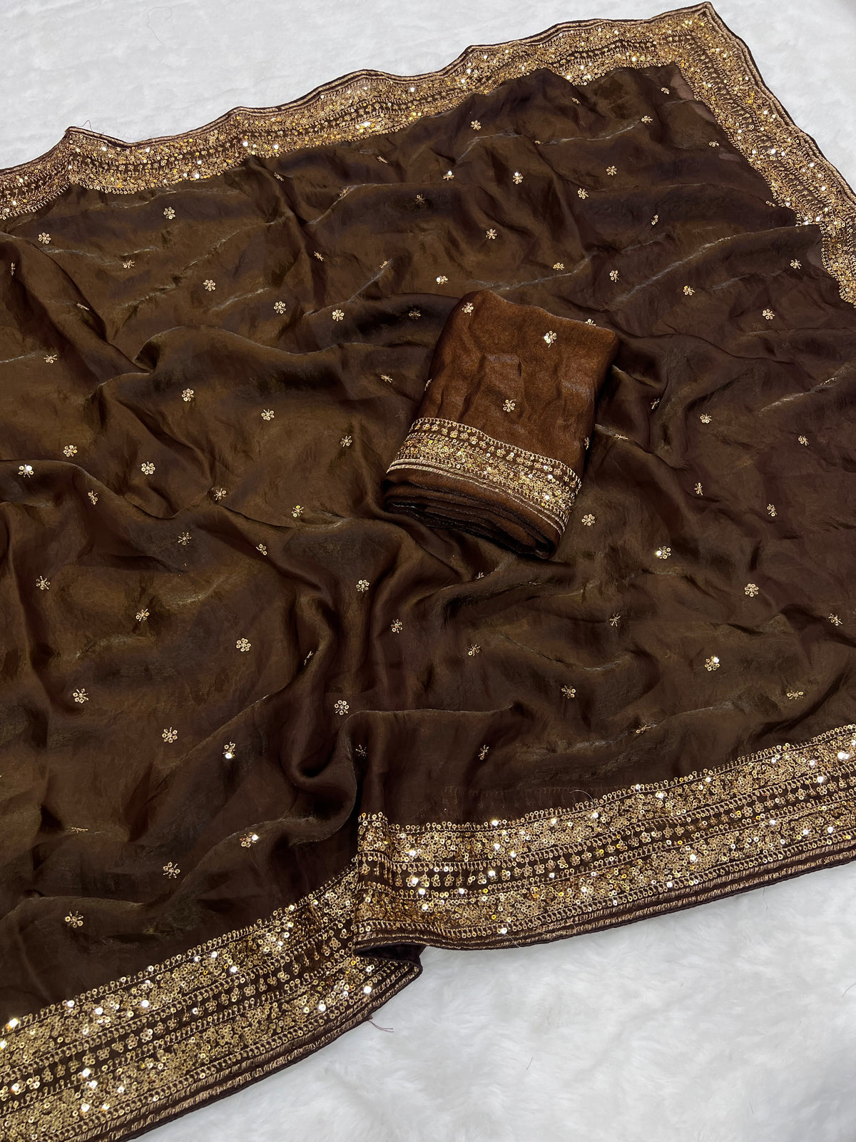 Space silk sequence work C-pallu designer saree ✨
