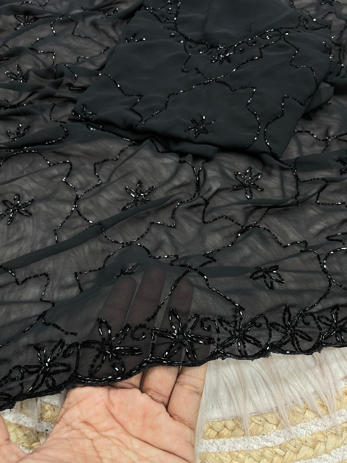 Georgette flower handwork saree