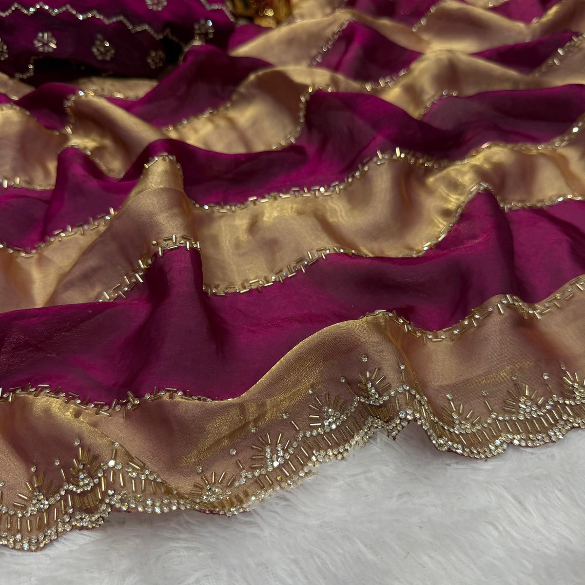 Designer space silk jarkhana stone work saree ✨