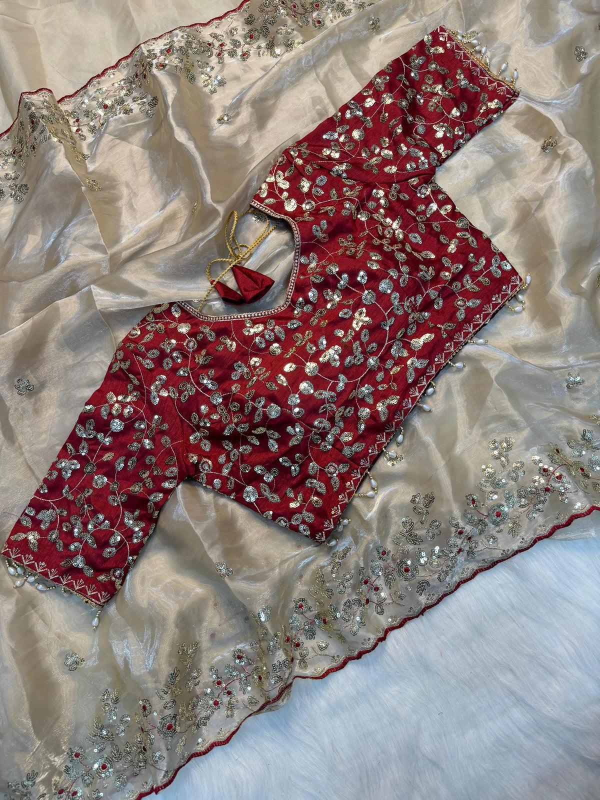 Premium Pure Silk Zari Sequence Design Embrodary saree