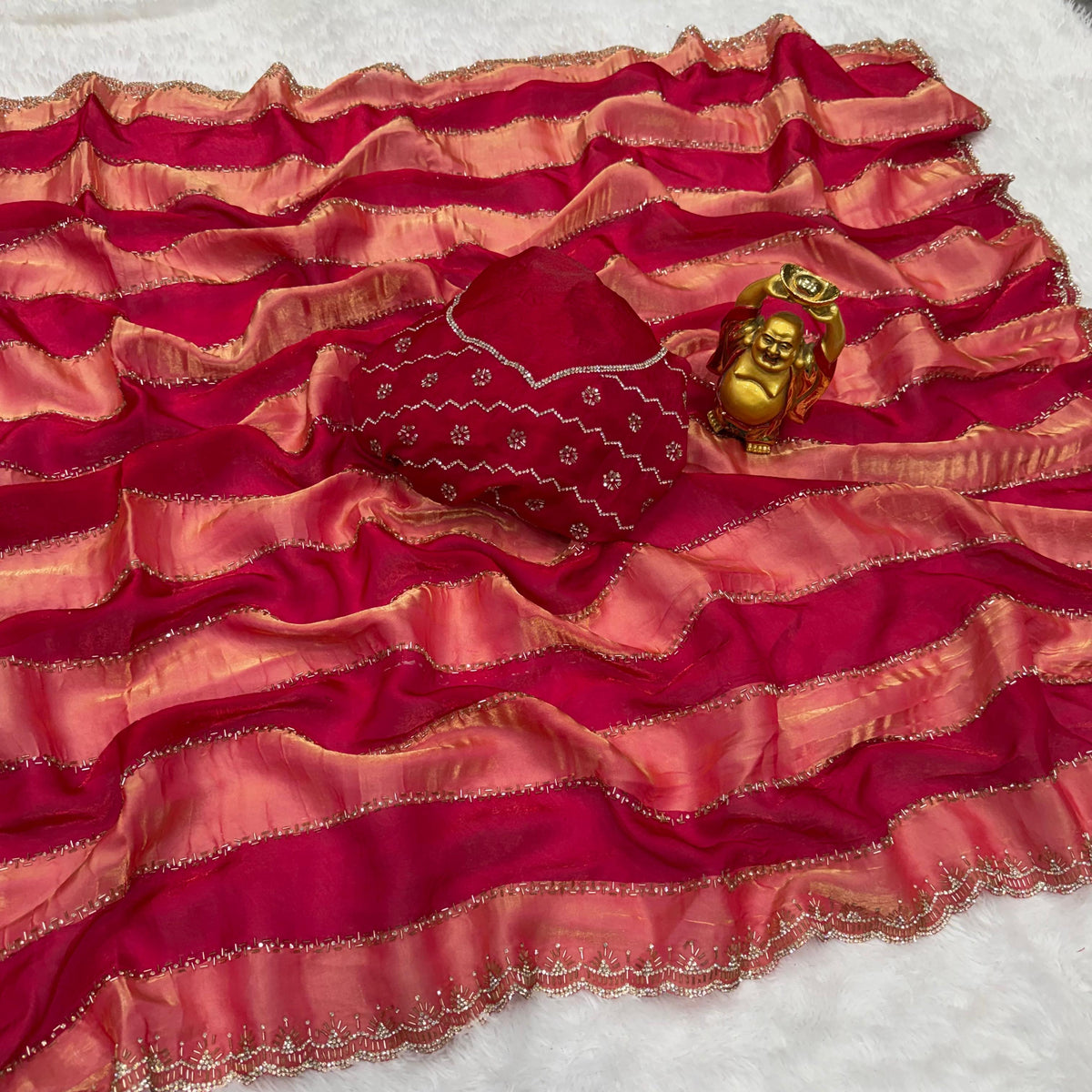 Designer space silk jarkhana stone work saree ✨