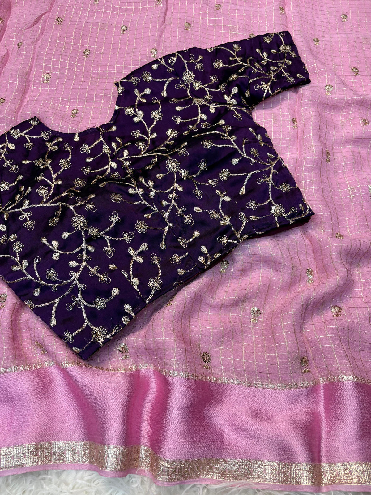 Check Viscose Sequence Buties Saree