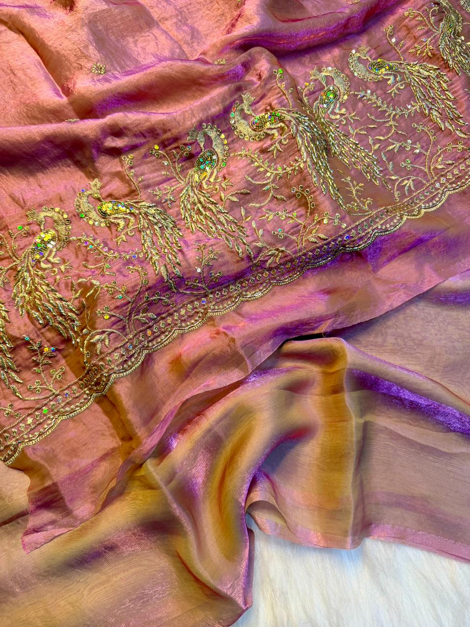 Peacock Two tone heavy space silk sarees