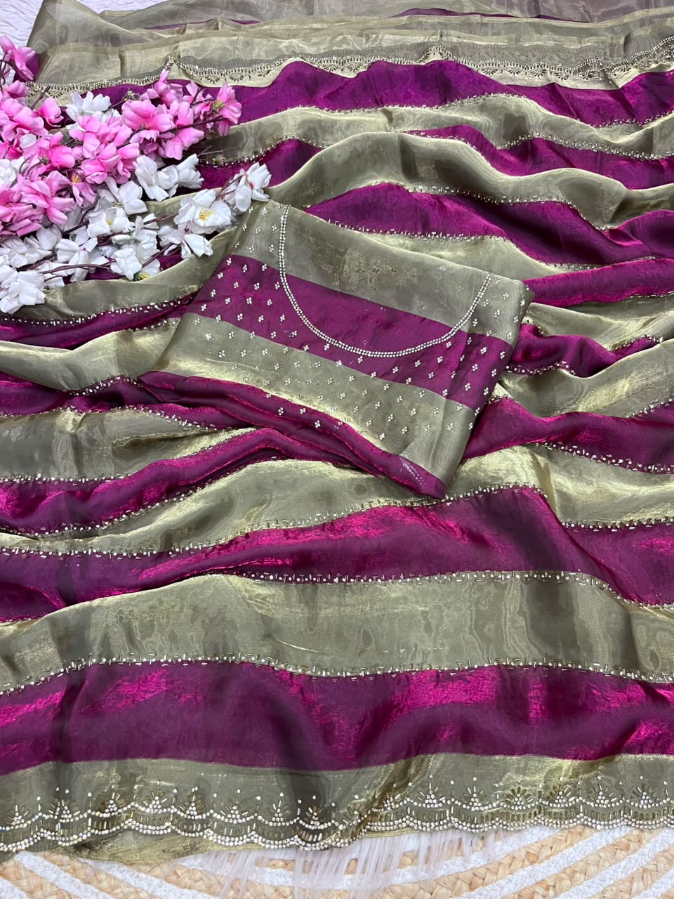 Space silk Jarkhana stone work saree ✨