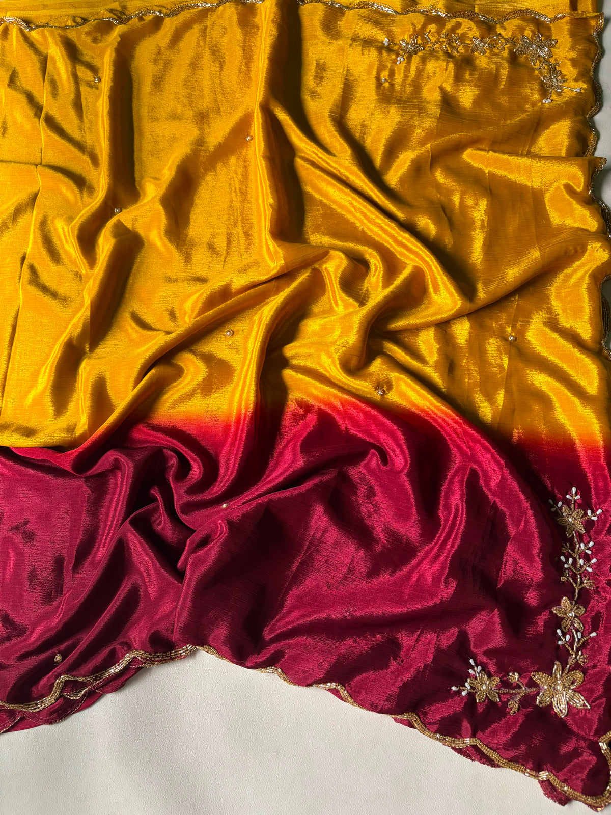 Chinnon dual shade hand work saree ✨