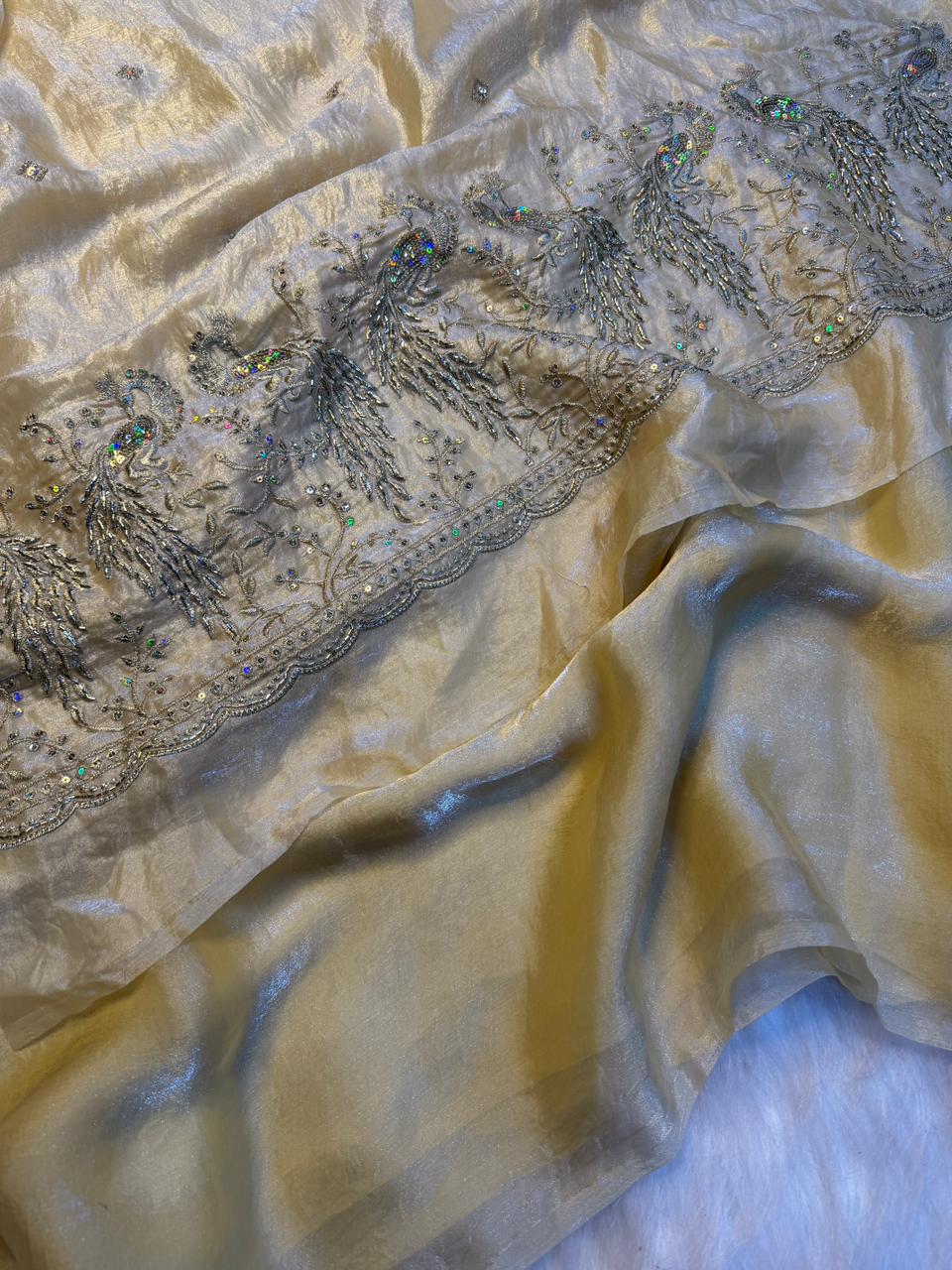 Peacock Two tone heavy space silk sarees