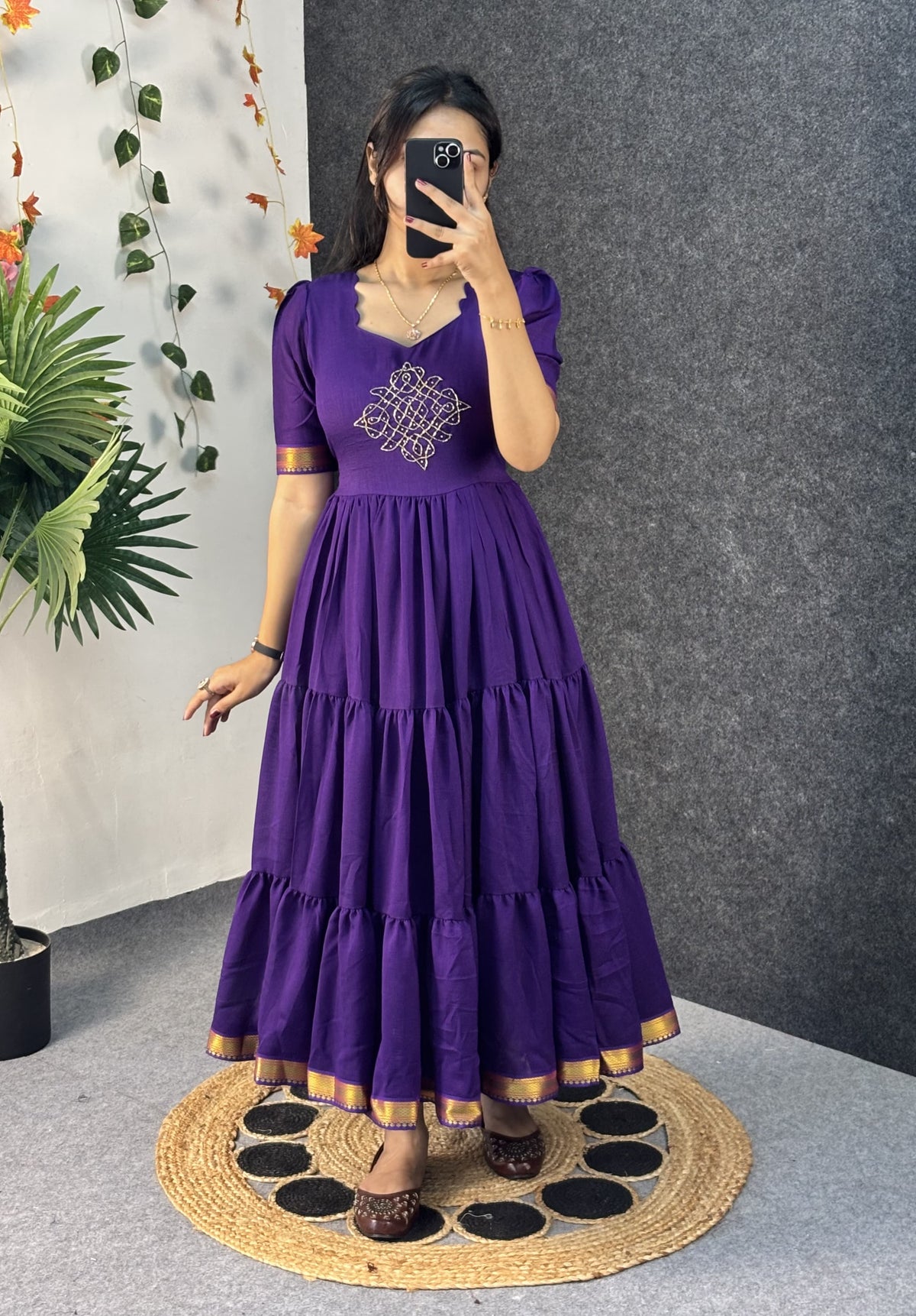 Vichitra silk kolam design Frock ✨