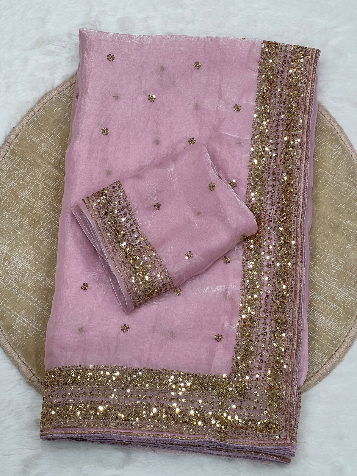 Space silk sequence work C-pallu designer saree ✨