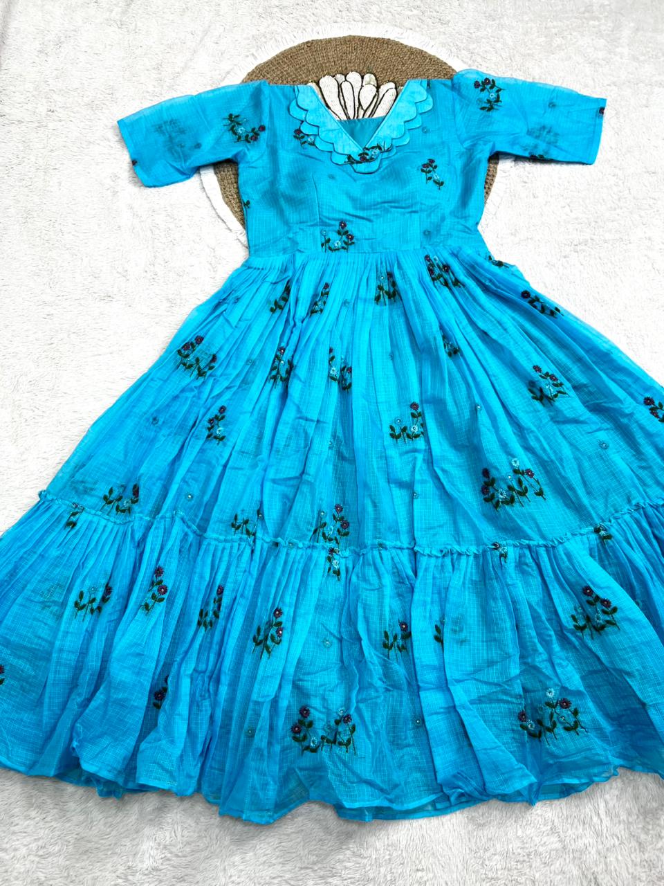 Kota checks embroidery gowns