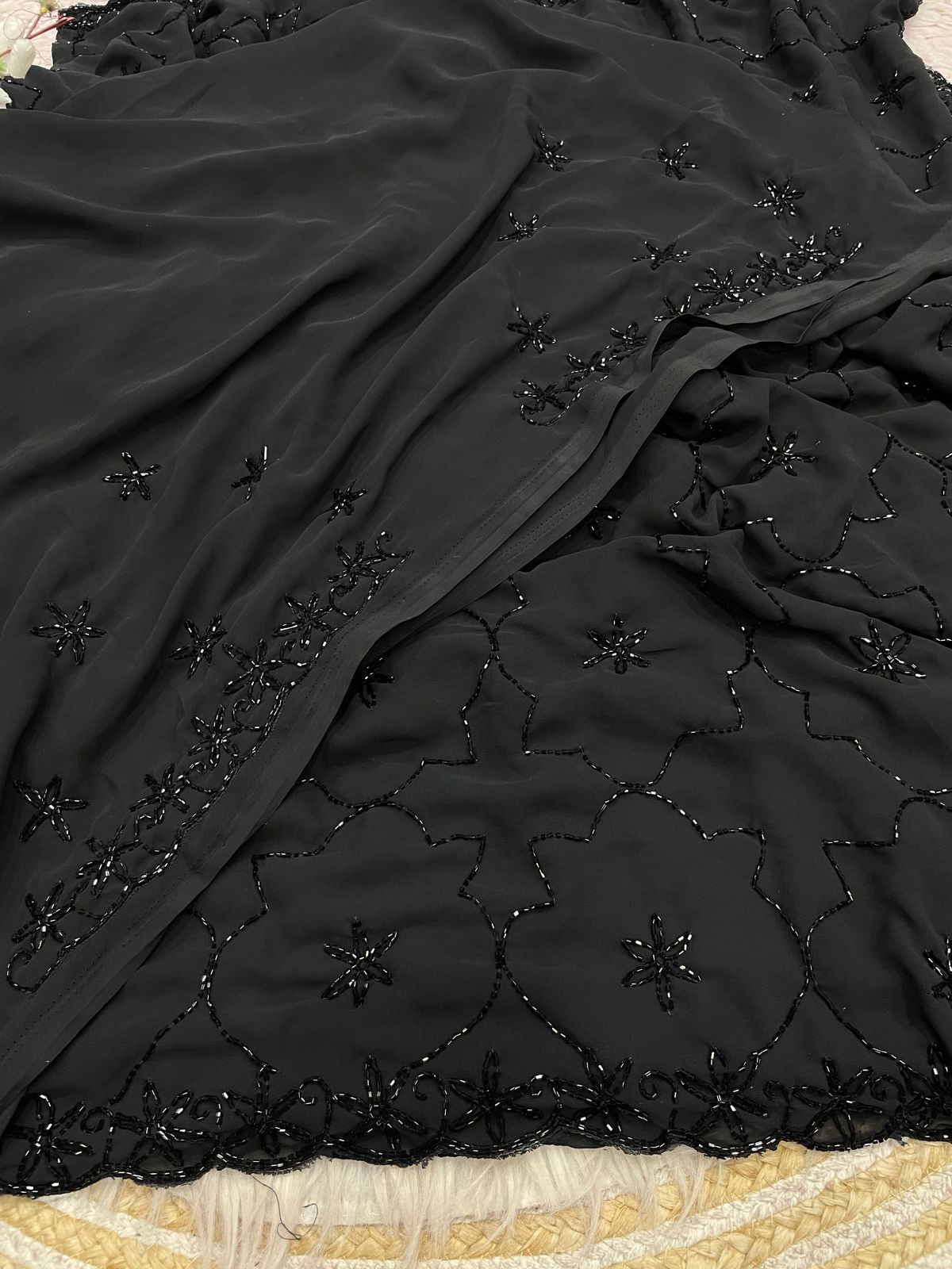 Georgette flower handwork saree