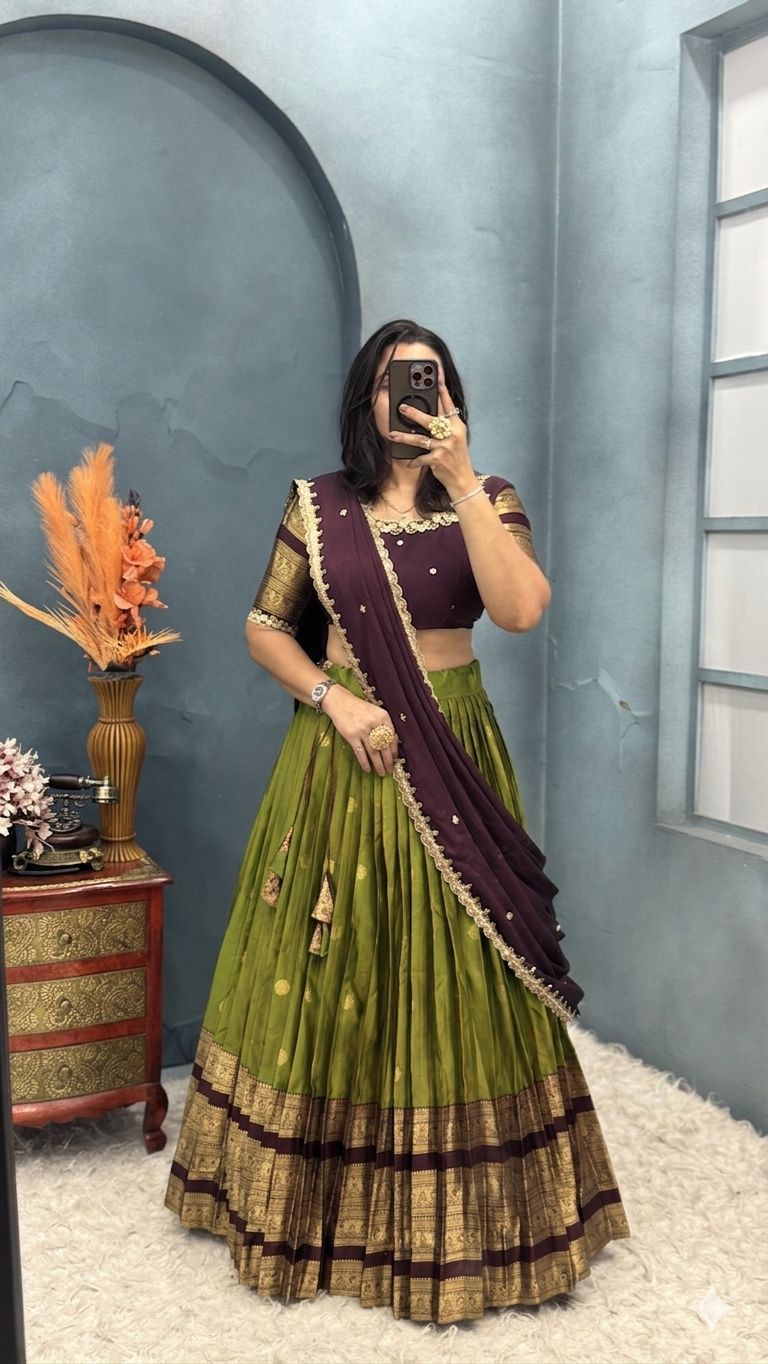Fully stitched kanjivaram silk lehenga