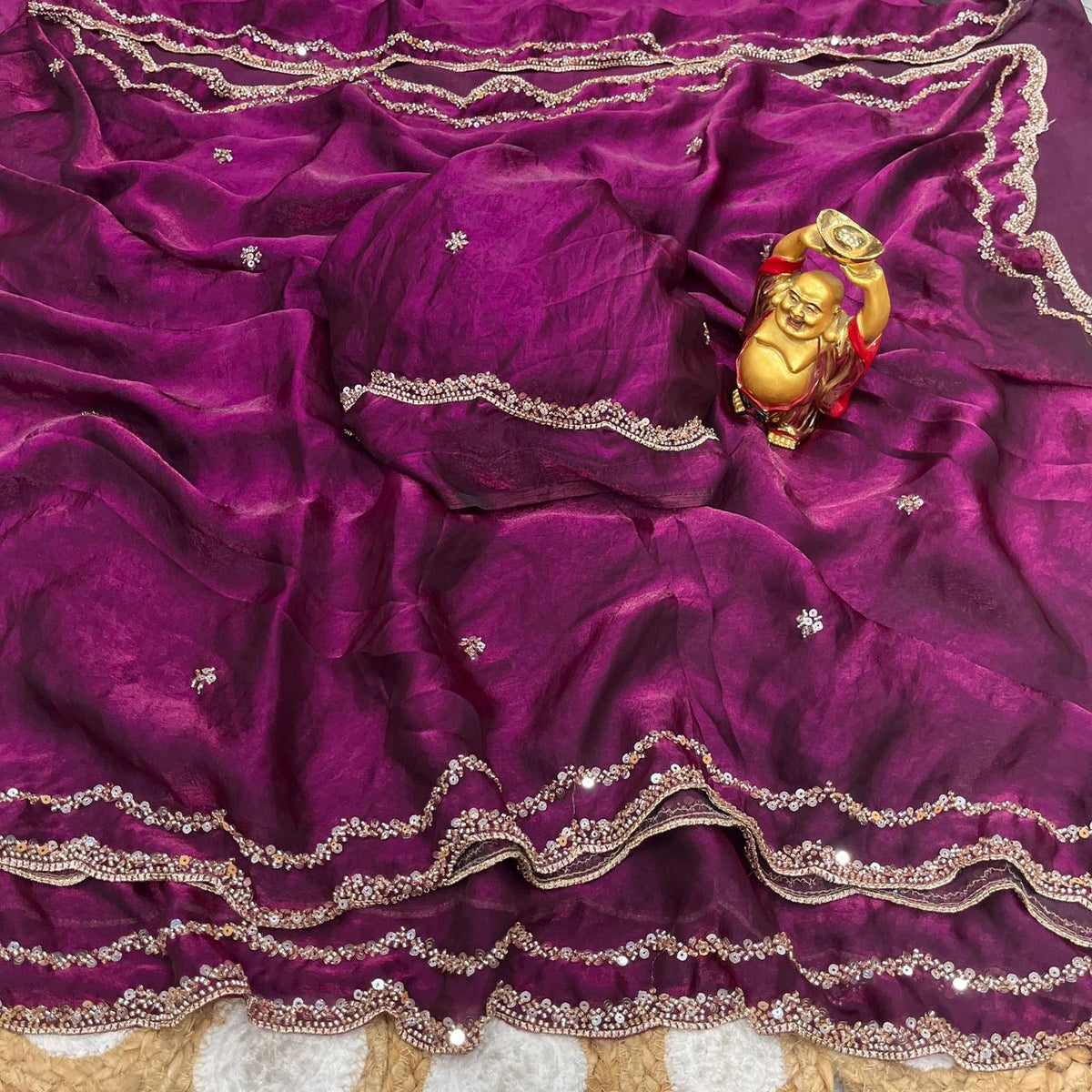 Pure space silk sequence cutdana beeds work saree