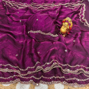Pure space silk sequence cutdana beeds work saree