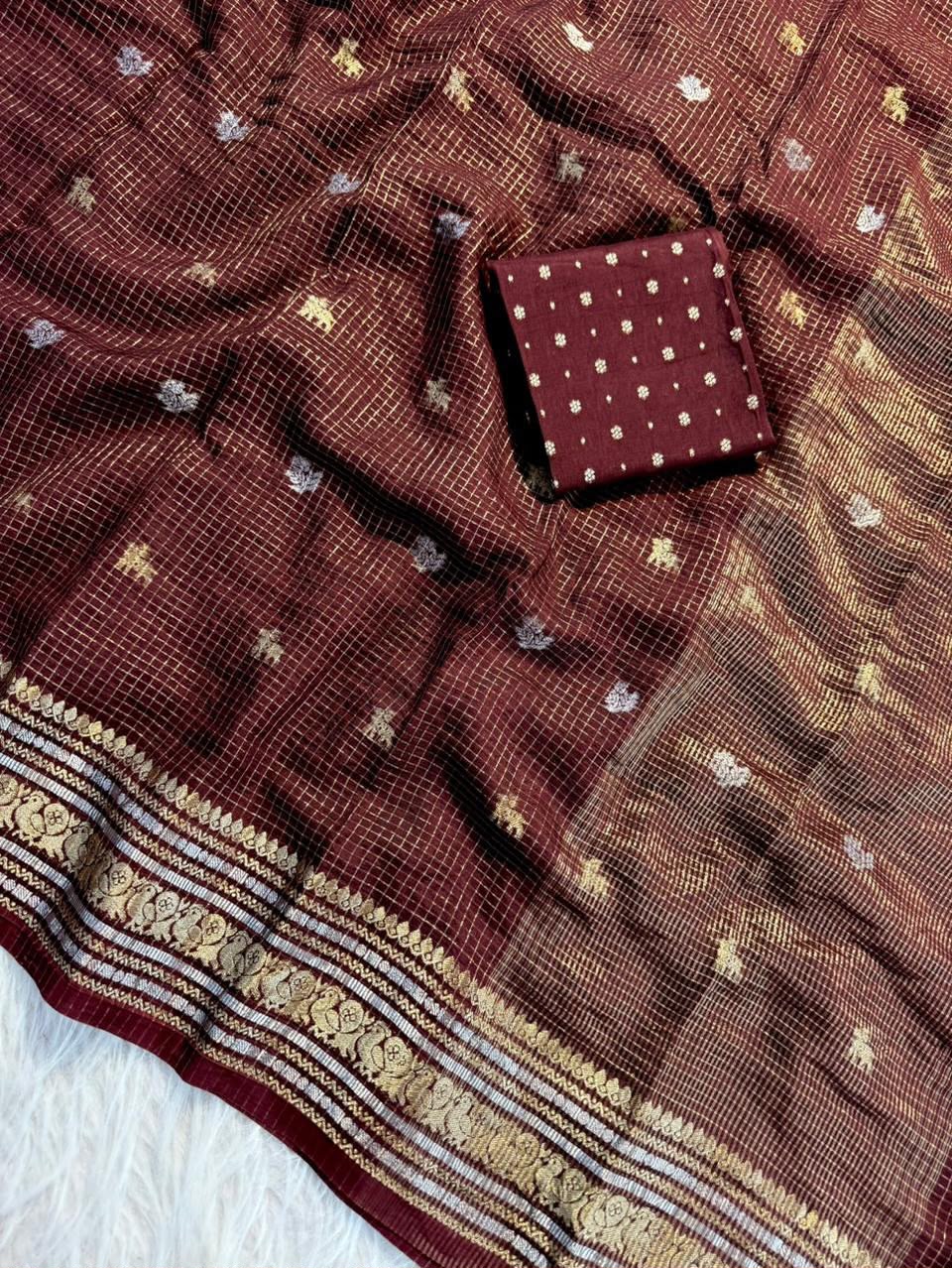Viscose weaving checks design saree