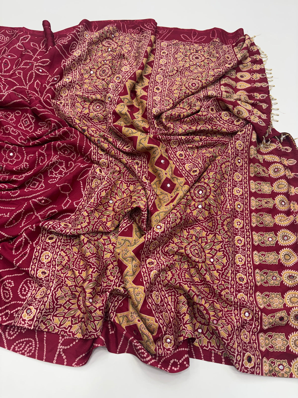Pure satin silk AAri Mirror work saree